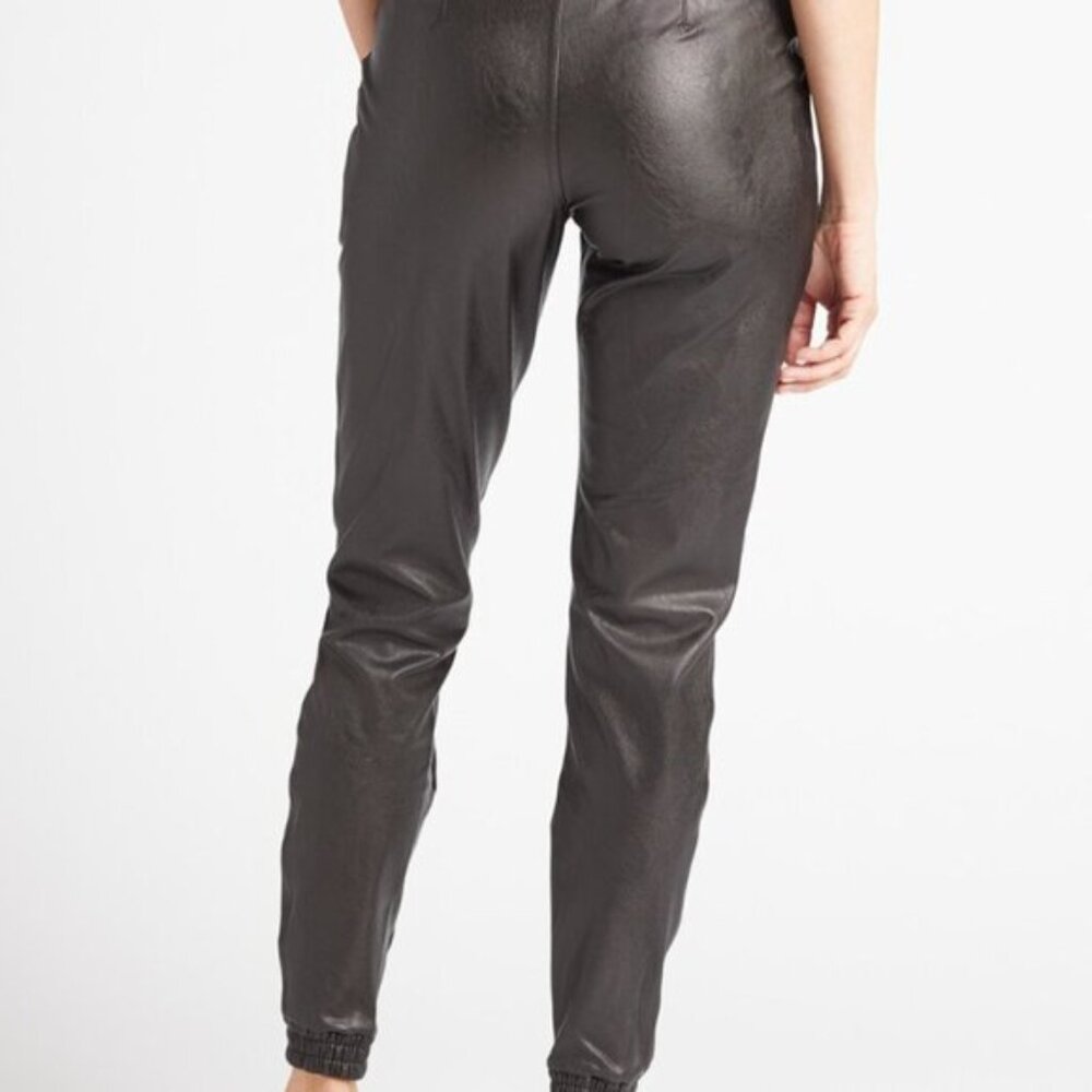 SPANX Faux Leather Jogger Pants High Waist Ruched Goth Y2K Black Women's XL - Picture 3 of 16